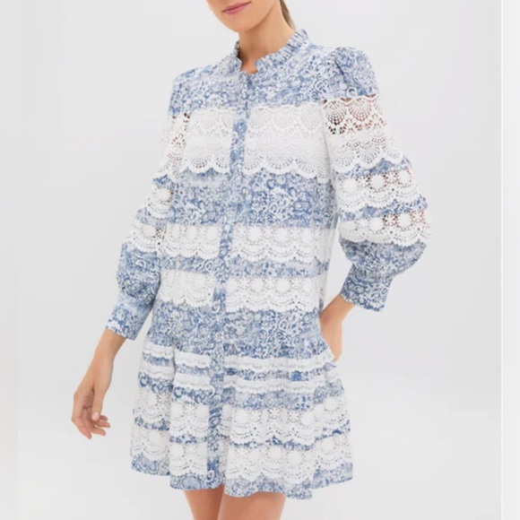 Tuckernuck | Dresses | Tuckernuck Hyacinth House Lace Trim Etched Floral  Emmie Mini Dress Med Blue Wht | Poshmark